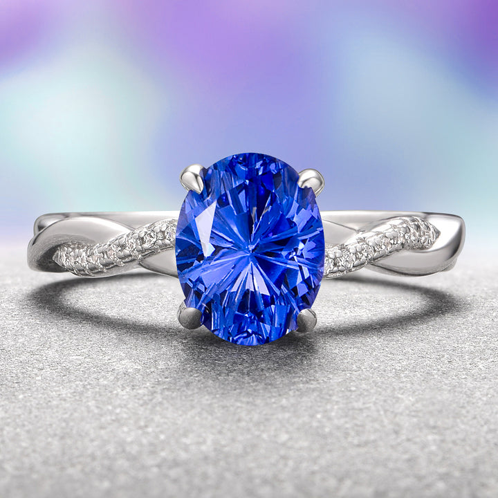 Sophia Fireworks Cut Blue Sapphire Ring in Sterling Silver