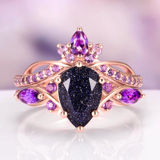 Feyra Starry Night & Amethyst Ring Set in 14K Rose Gold Vermeil