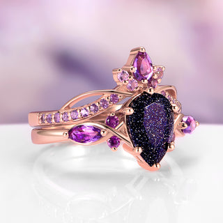 Feyra Starry Night & Amethyst Ring Set in 14K Rose Gold Vermeil