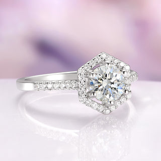 Hexagon Lab-Grown Diamond Engagement Ring in 14K White Gold (IGI Certified)
