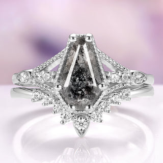 Galaxy Salt & Pepper (Herkimer) Diamond & Meteorite Couples Ring Set