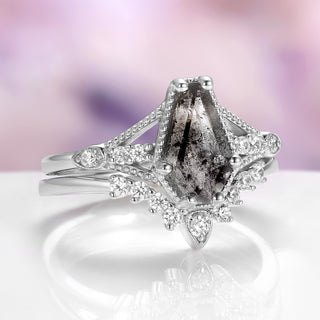 Galaxy Salt & Pepper (Herkimer) Diamond & Meteorite Couples Ring Set
