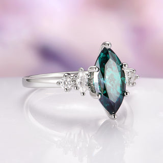 Teal Moissanite Marquise Engagement Ring in Sterling Silver