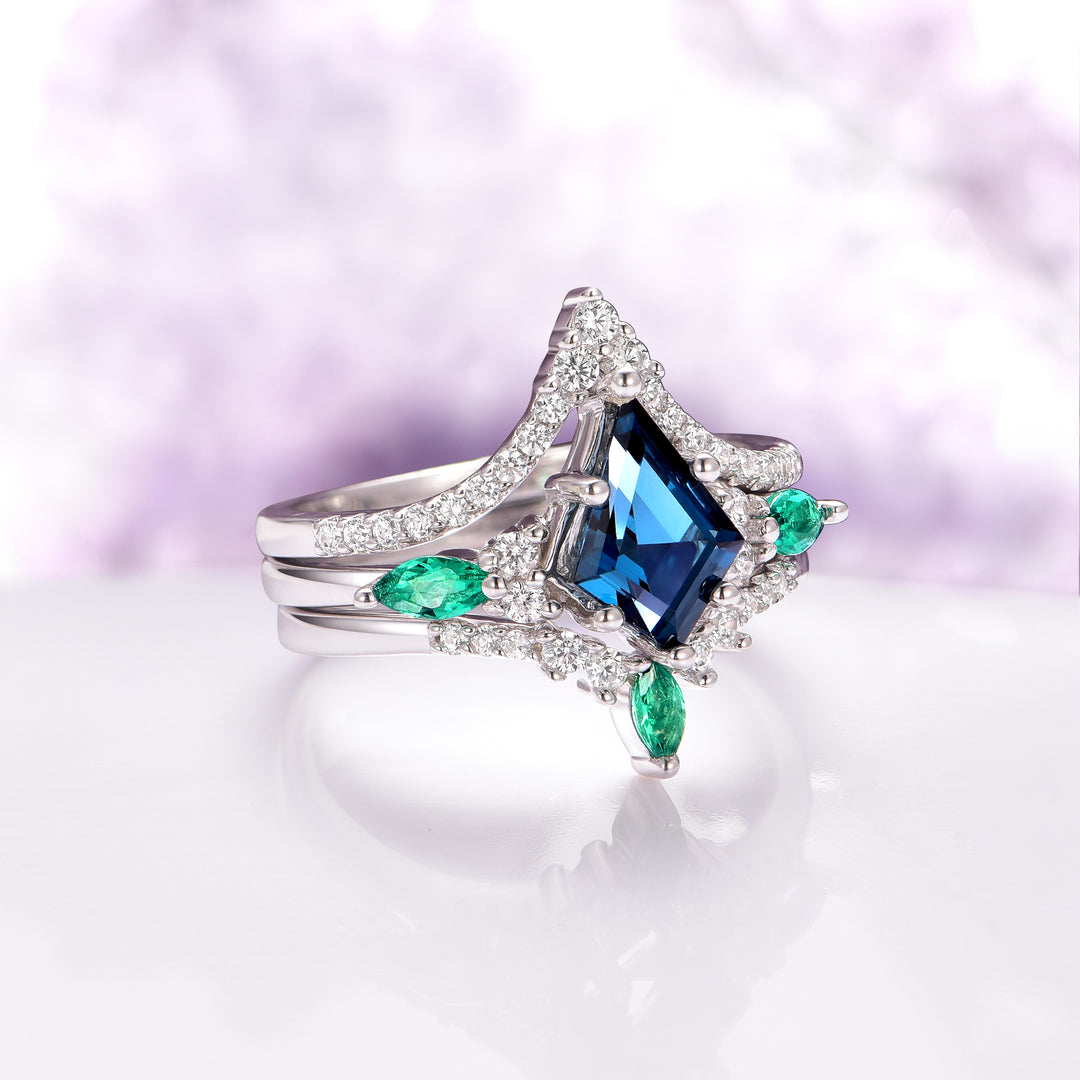 Skye Kite® London Blue Topaz & Emerald Ring Set- 925 Sterling Silver
