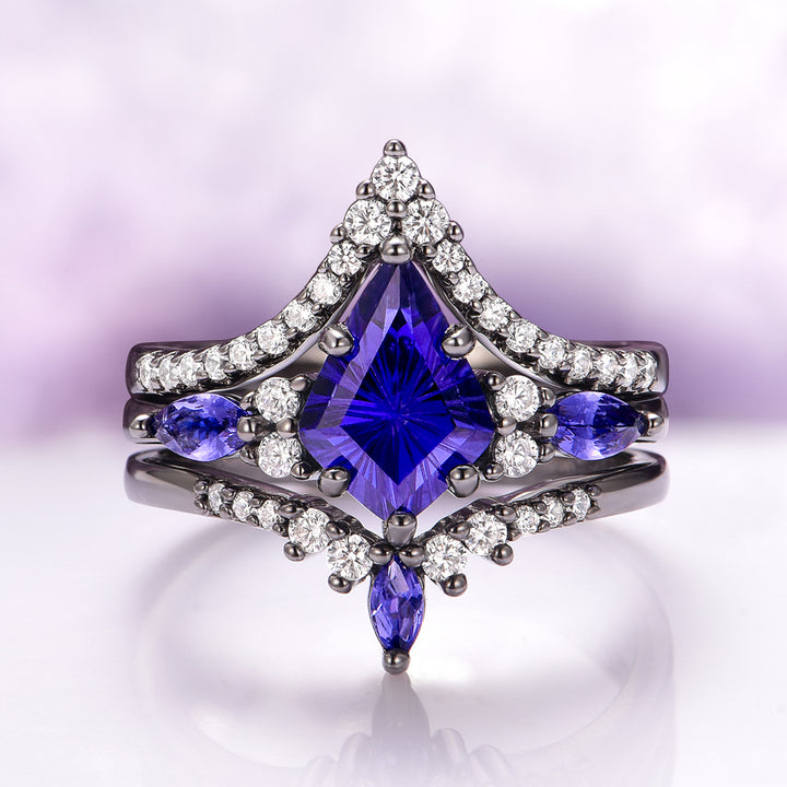 Skye Kite® Cornflower Sapphire Ring Set- Black Ruthenium
