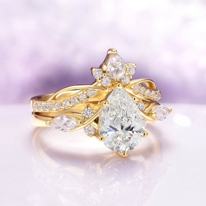 Feyra Moissanite Engagement Ring- 14K Solid Yellow Gold