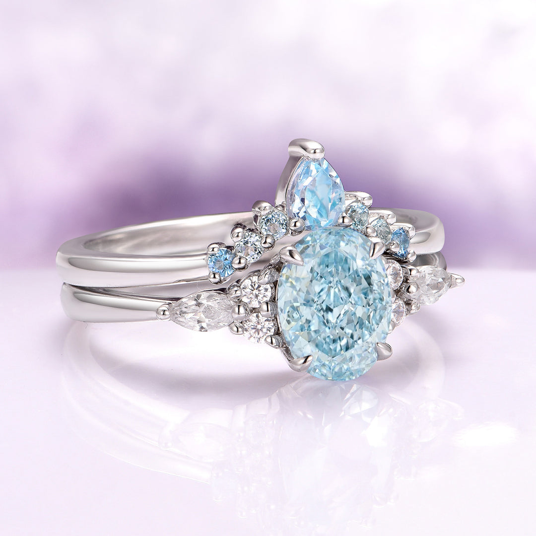 Estée Lab-Grown Fancy Oval Cut Blue Diamond Engagement Ring in 14K White Gold (IGI Certified)