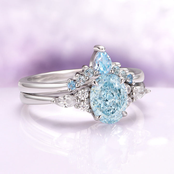 Estée Lab-Grown Fancy Oval Cut Blue Diamond Engagement Ring in 14K White Gold (IGI Certified)