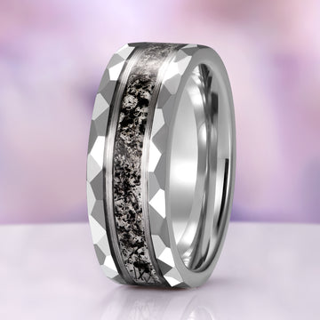 Rutilated Quartz Couples Ring Set featuring a faceted silver band with natural rutilated quartz inlay by Aquamarise, from Matching Couples' Rings and Best Selling Jewelry collections.
