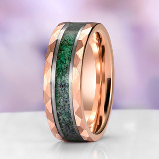 Moss Agate Wedding Band in Rose Gold Tungsten Carbide (8mm)