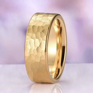 Hammered Wedding Band in Yellow Gold Tungsten Carbide (8mm)