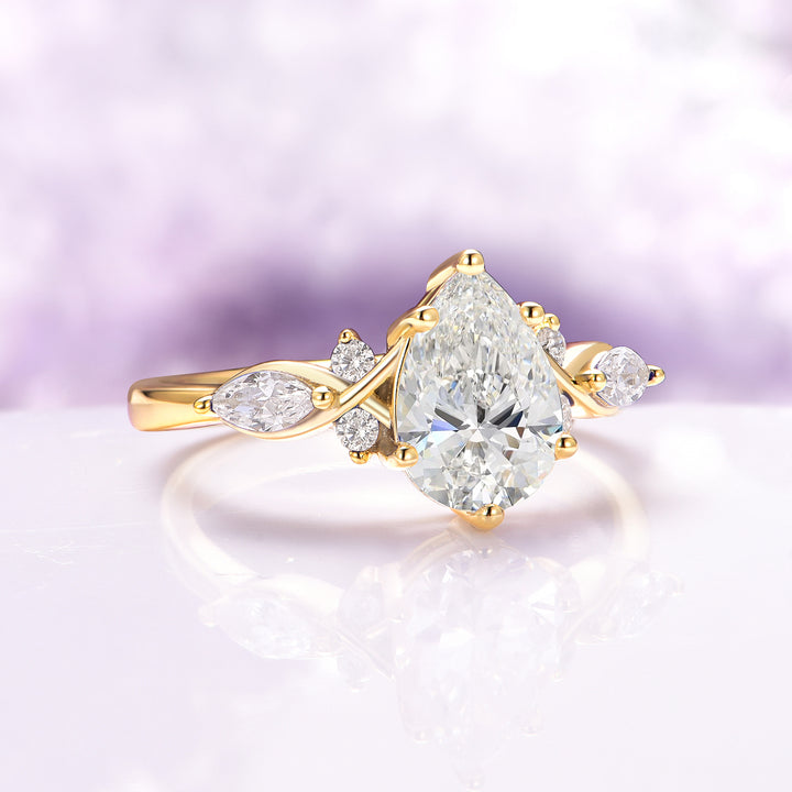 Feyra Moissanite Engagement Ring- 14K Solid Yellow Gold