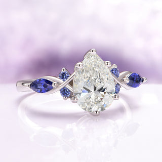 Feyra Lab-Grown Diamond and Blue Sapphire Engagement Ring in 14K White Gold (IGI Certified)
