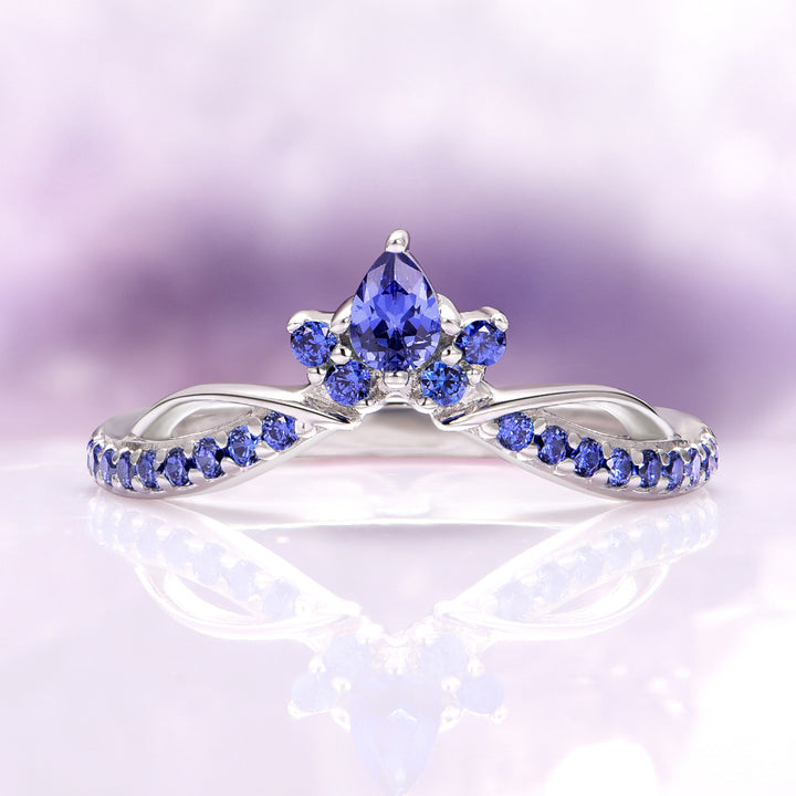 Feyra Moissanite and Blue Sapphire Engagement Ring Set in 14K White Gold