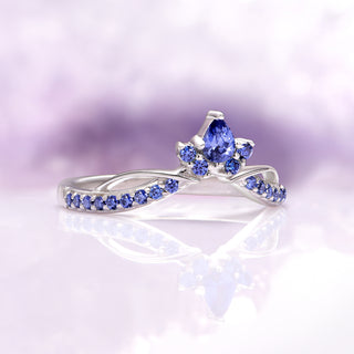 Feyra Blue Sapphire Crown Wedding Band in 14K White Gold