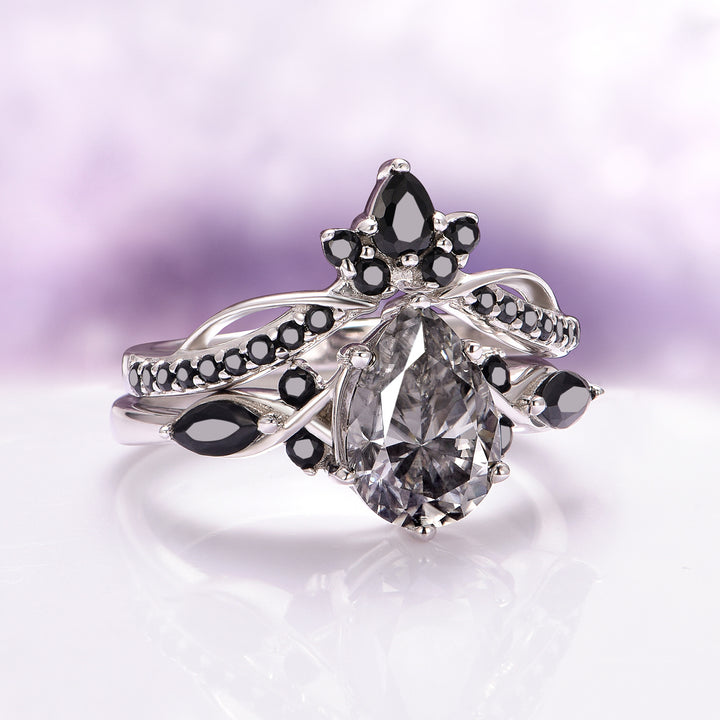 Feyra Black Onyx Tiara Wedding Band- 14K White Gold