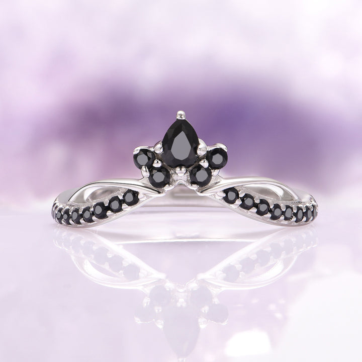 Feyra Black Onyx Tiara Wedding Band- 14K White Gold