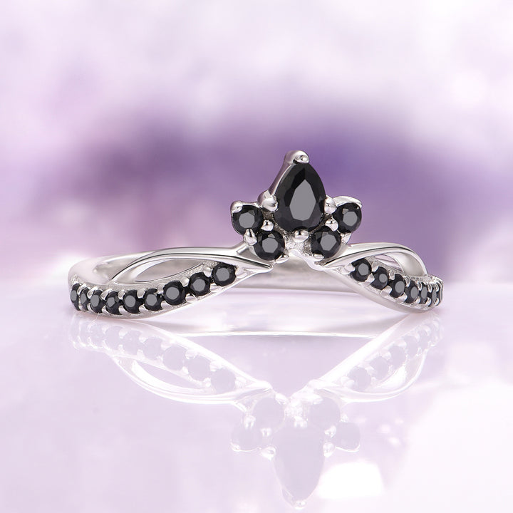 Feyra Black Onyx Tiara Wedding Band- 14K White Gold