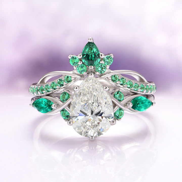 Feyra Emerald Tiara Wedding Band- 14K White Gold