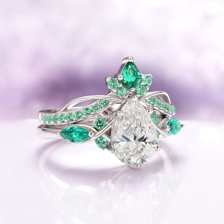 Feyra Emerald Tiara Wedding Band- 14K White Gold