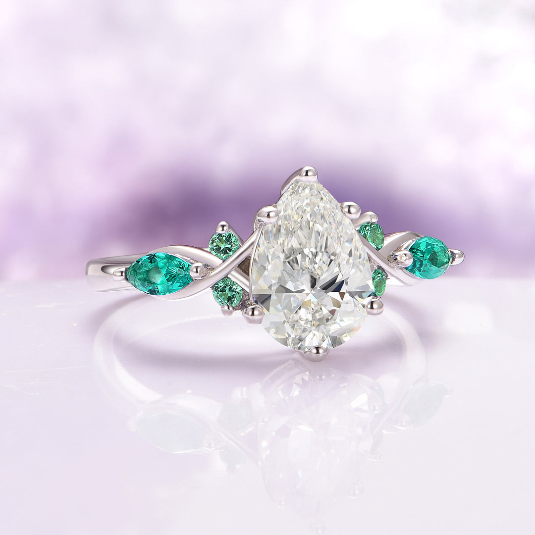 Feyra Lab-Grown Diamond and Emerald Ring Set- 14K White Gold (IGI Certified)