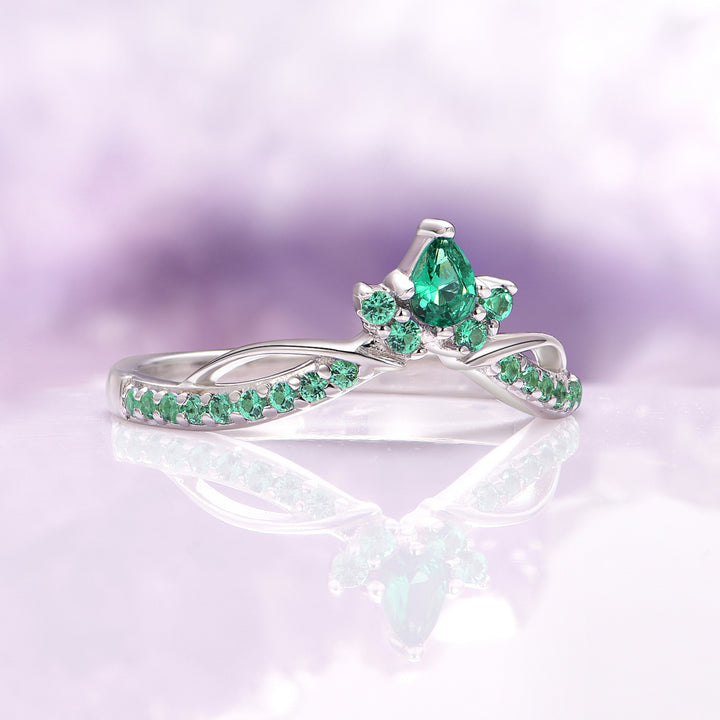 Feyra Emerald Tiara Wedding Band- 14K White Gold