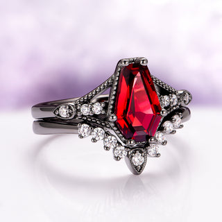 Lilith Coffin Cut Natural Red Garnet Couples Ring Set