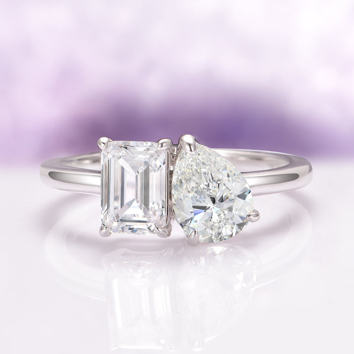 Toi Et Moi Moissanite Engagement Ring in 14K White Gold