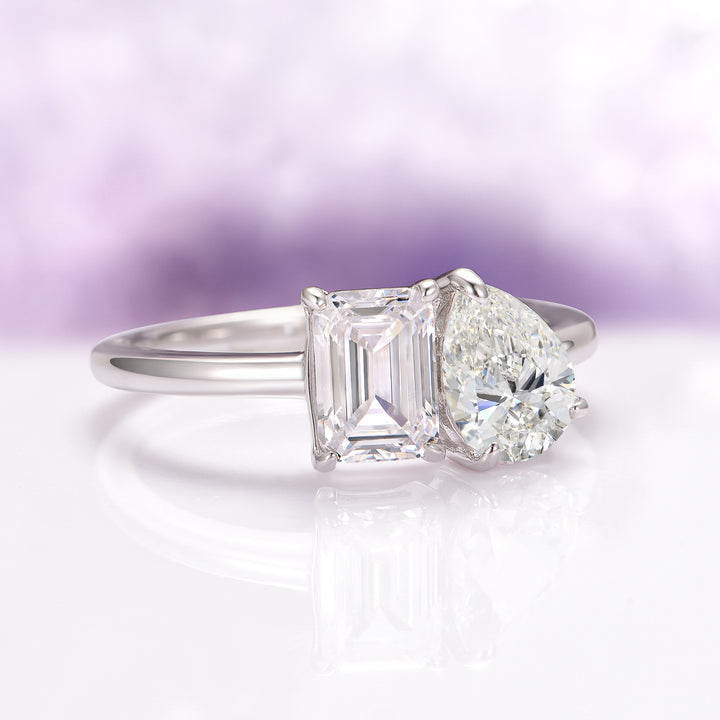 Toi Et Moi Moissanite Engagement Ring in 14K White Gold