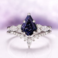 Skye Kite® Starry Night Engagement Ring Set in 14K White Gold by Aquamarise Gold, featuring a deep blue kite-cut stone with sparkling diamond accents from the Starry Night™ Rings collection.