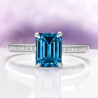 Emerald Cut Natural London Blue Topaz Ring in Sterling Silver