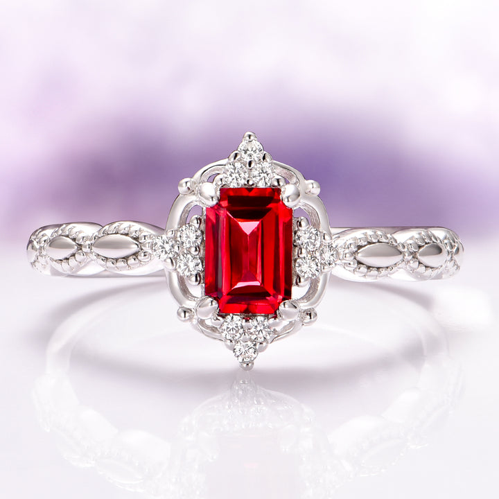 Claire Vintage Garnet Engagement Ring in 14K White Gold