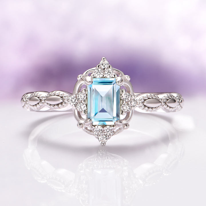 Claire Vintage Aquamarine Ring in 14K White Gold