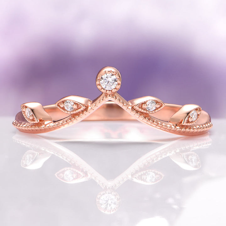 Leaf Wedding Band in 14K Solid Rose Gold