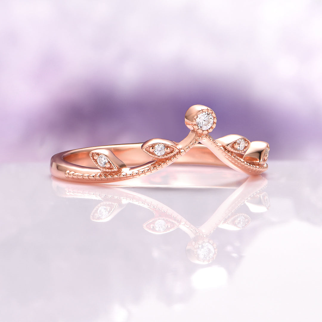 Leaf Wedding Band in 14K Solid Rose Gold