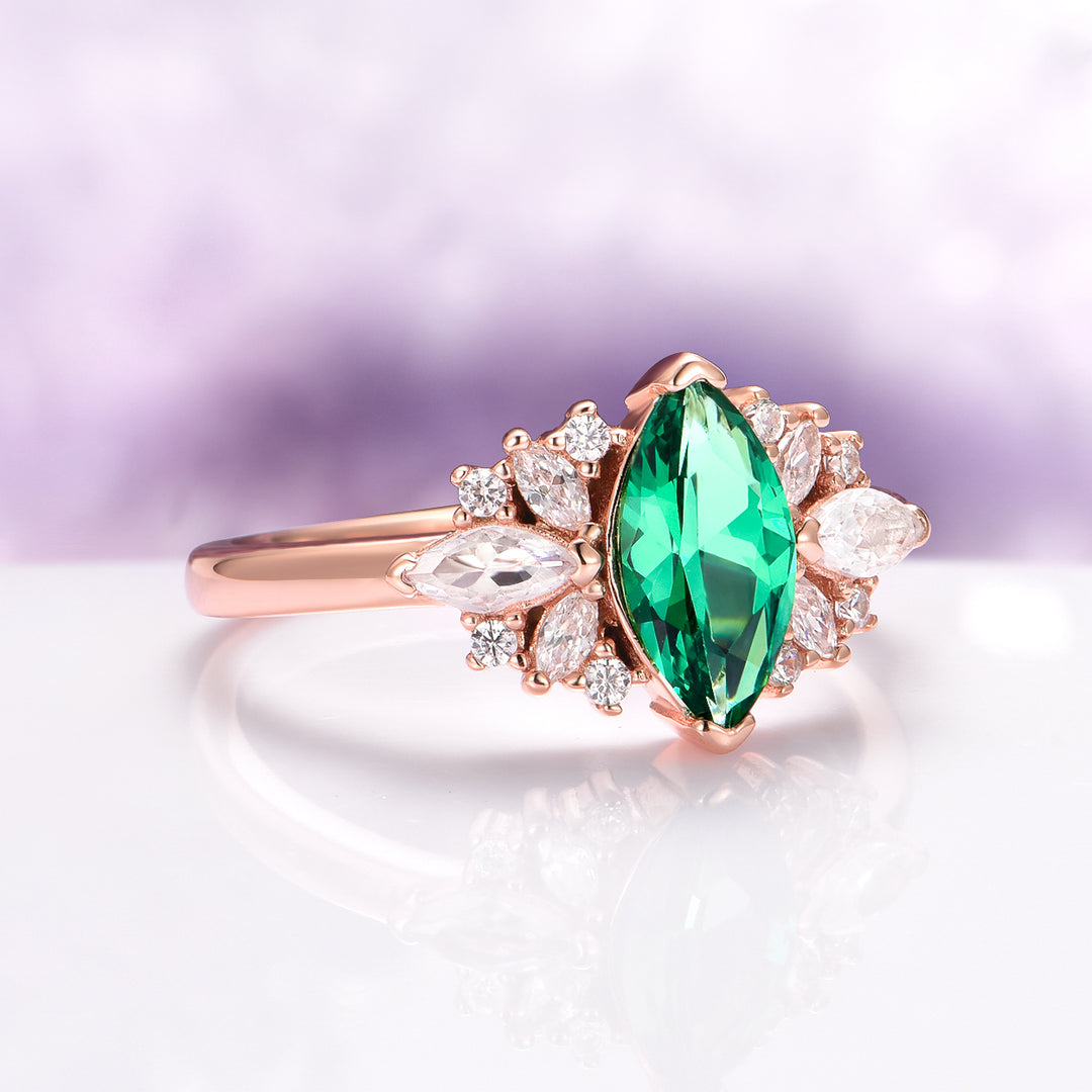 Adeline Marquise Emerald Ring in 14K Solid Rose Gold