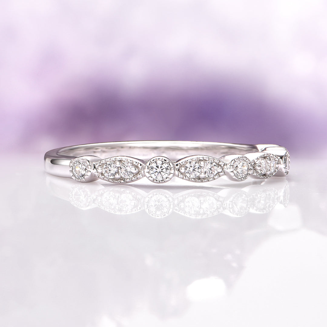 Luxe Vintage Wedding Band in 14K White Gold