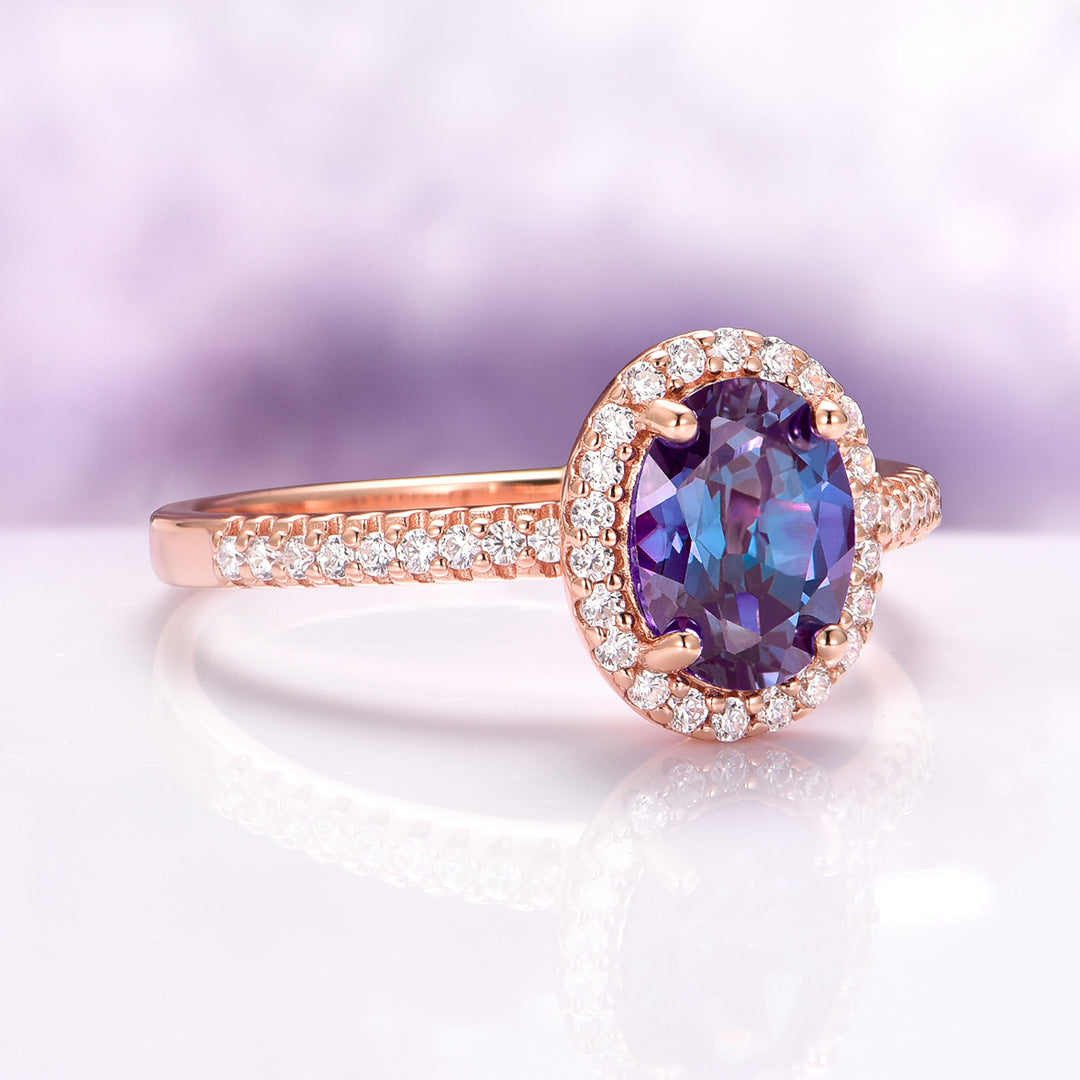 Iris Oval Alexandrite Engagement Ring in 14K Solid Rose Gold