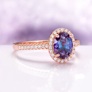 Iris Oval Alexandrite Engagement Ring in 14K Solid Rose Gold