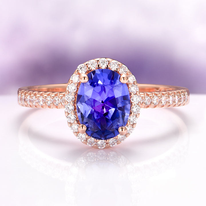 Iris Oval Tanzanite Engagement Ring in 14K Solid Rose Gold