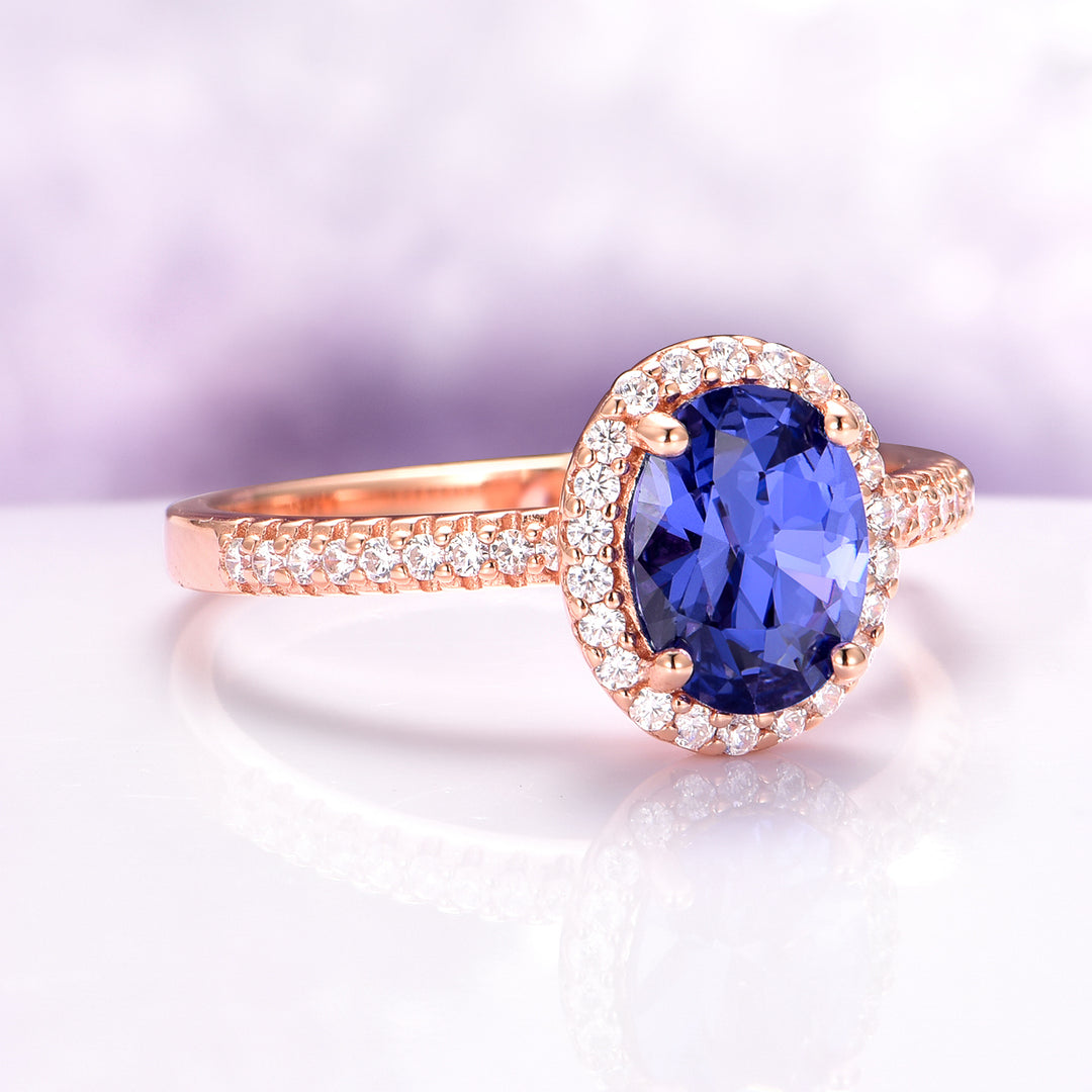 Iris Oval Tanzanite Engagement Ring in 14K Solid Rose Gold