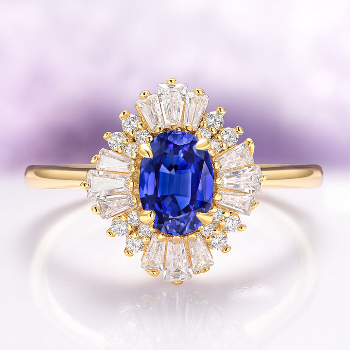 Victoria Blue Sapphire Engagement Ring in 14K Solid Yellow Gold