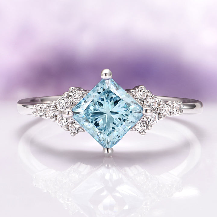 Ellie Princess Cut Aquamarine Ring in Sterling Silver