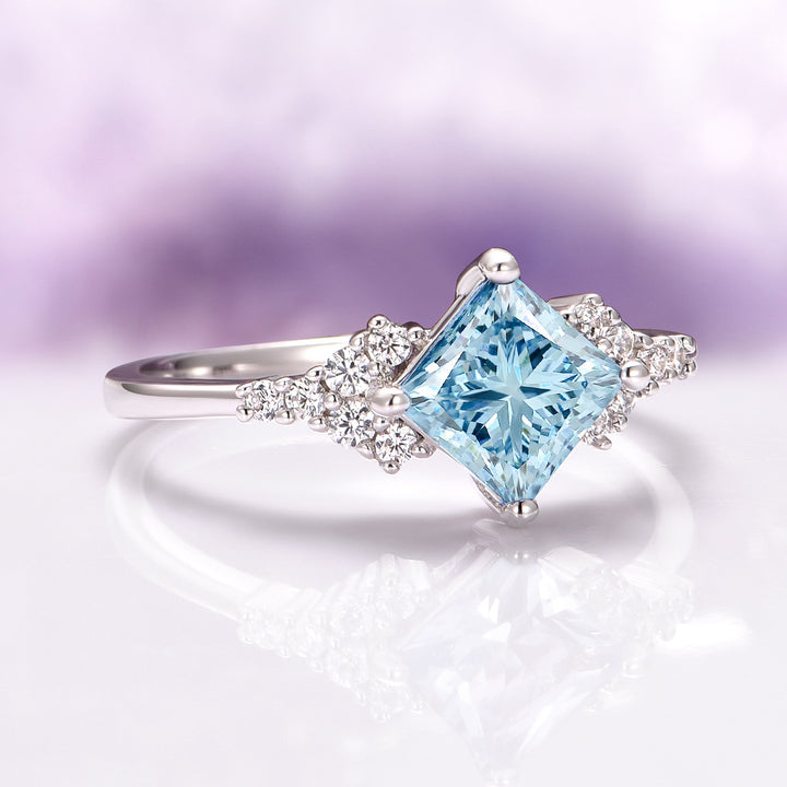 Ellie Princess Cut Aquamarine Ring in Sterling Silver