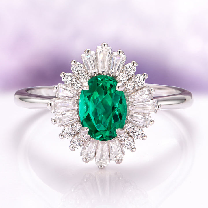 Victoria Art Deco Emerald Engagement Ring in 14K White Gold