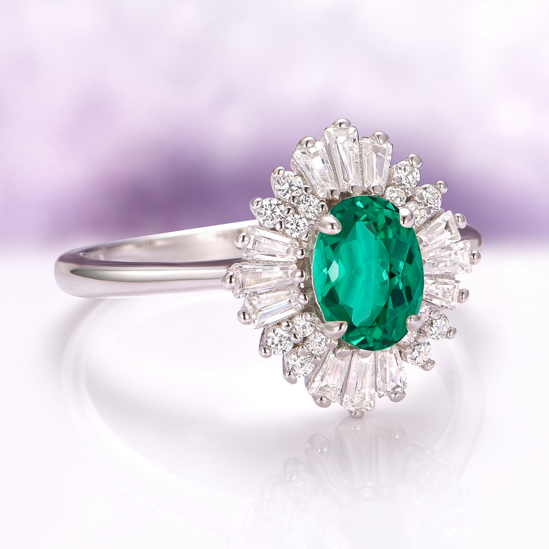 Victoria Art Deco Emerald Engagement Ring in 14K White Gold