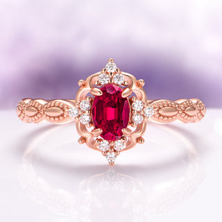 Claire Vintage Ruby Engagement Ring in 14K Solid Rose Gold
