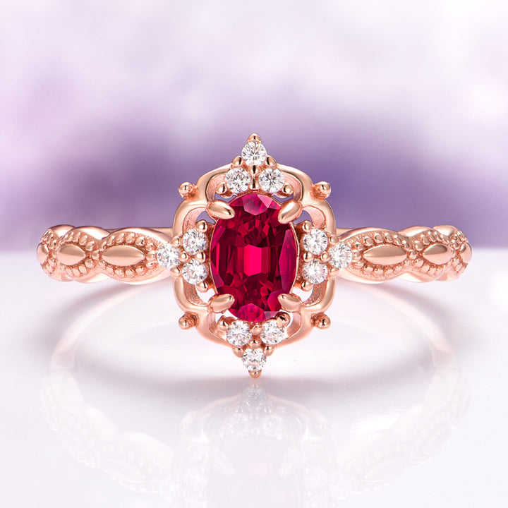 Claire Vintage Ruby Engagement Ring in 14K Solid Rose Gold