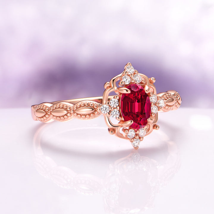 Claire Vintage Ruby Engagement Ring in 14K Solid Rose Gold