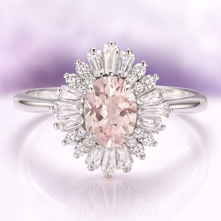 Victoria Art Deco Morganite Engagement Ring in 14K White Gold